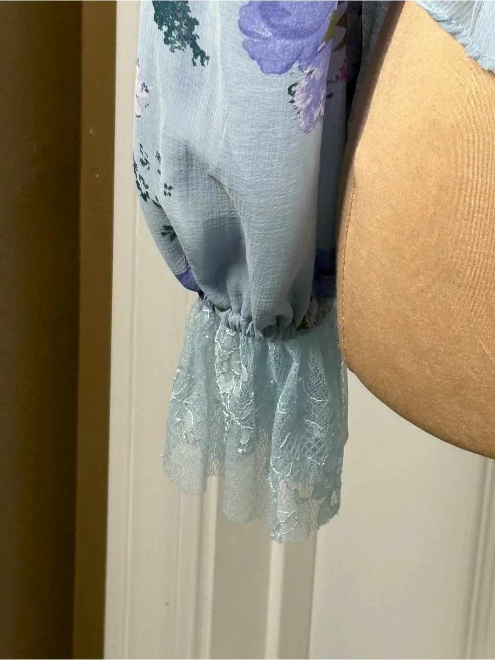 Free People Daphne Blouse in Silver Blue Combo Floral Lace Small NWT